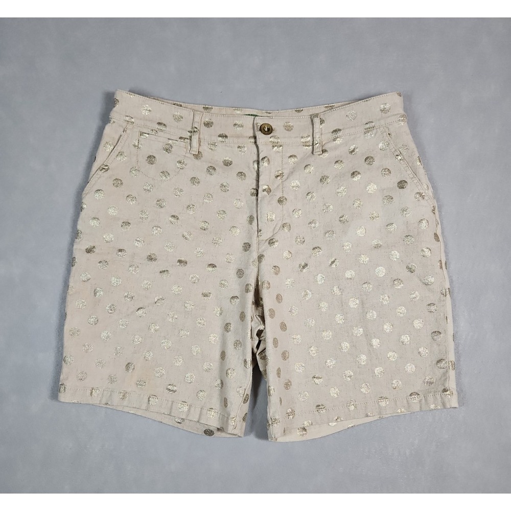 Anthropologie Womens Beige Gold Polka Dot Linen Blend Bermuda Shorts Size 29